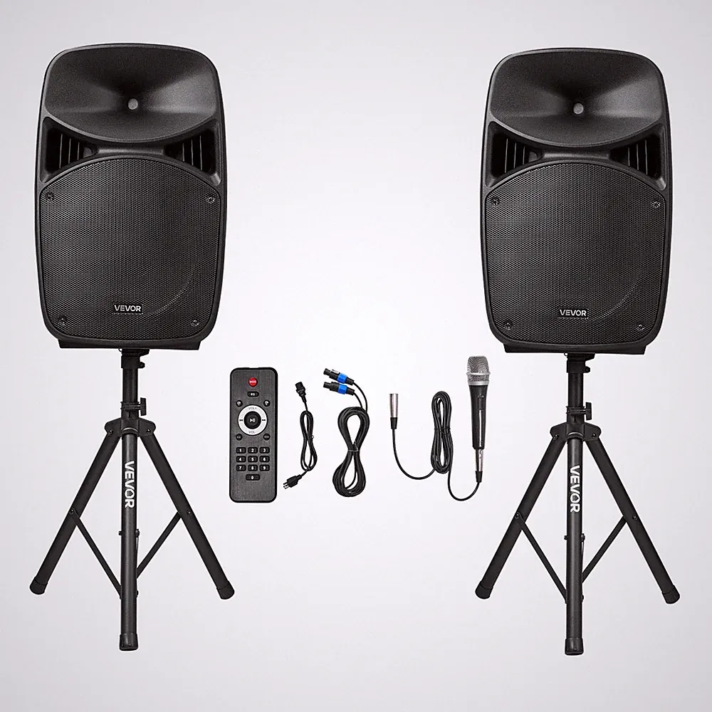 VEVOR 2 X 15 in Speakers Portable PA System 2000W Mixer Bluetooth Mic DJ Party