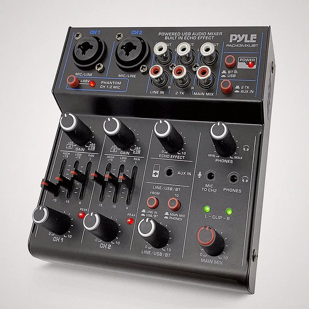 Wireless DJ Audio Mixer 4 Channel Bluetooth USB PAD43MXUBT Pyle
