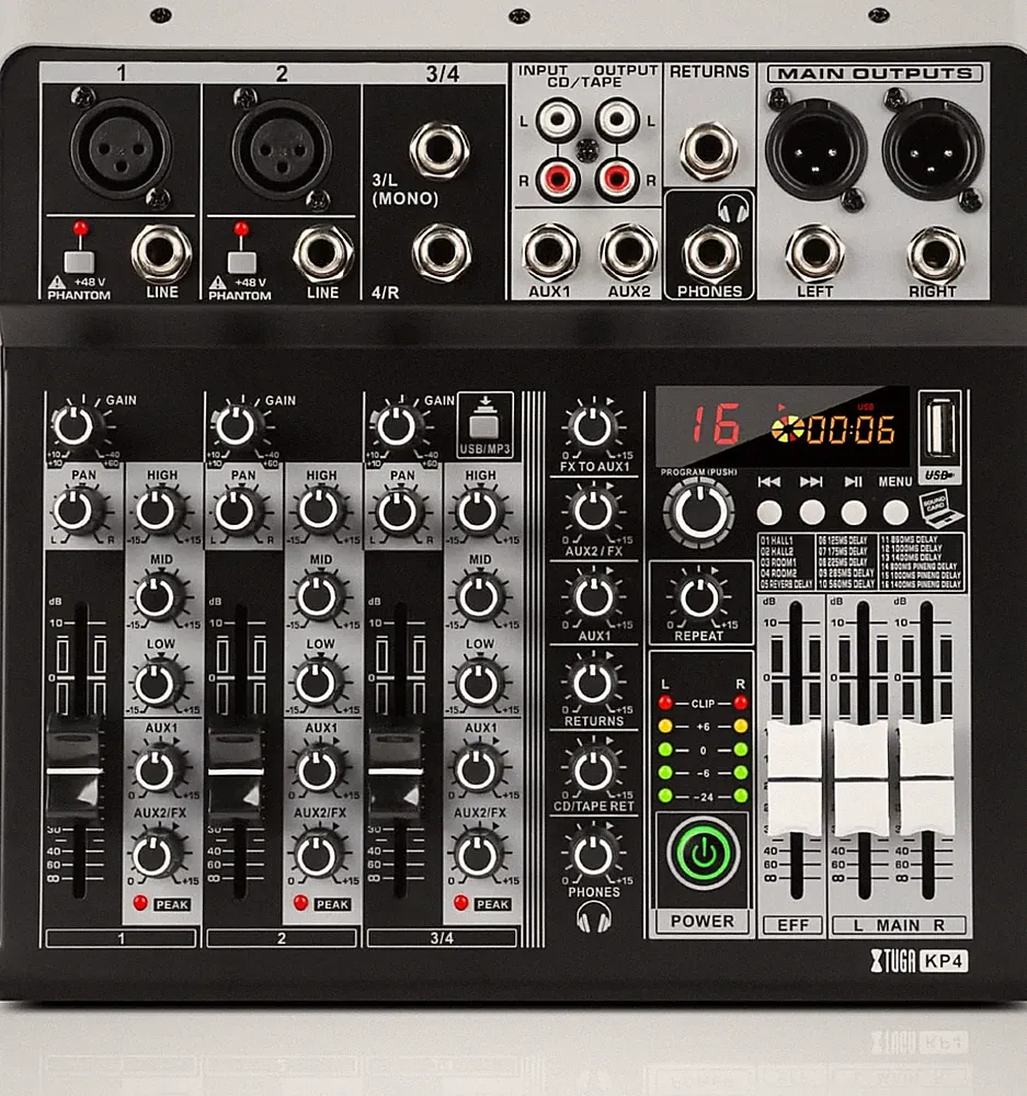 XTUGA KP4 4 Channel Audio Mixer with Bluetooth,Dj Sound Board Controller | USB
