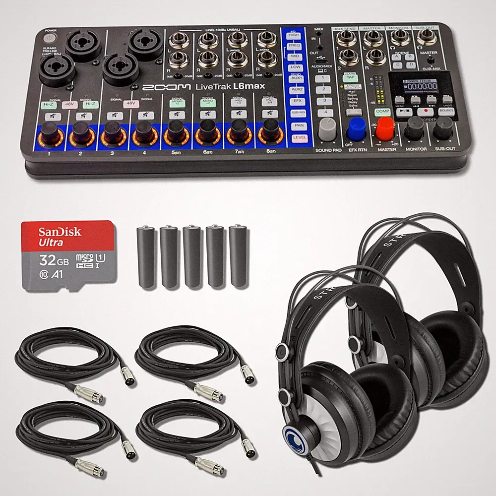 Zoom LiveTrak L6max 12-Channel Digital Mixer with 2x StreamEye Cans50 Studio Hea